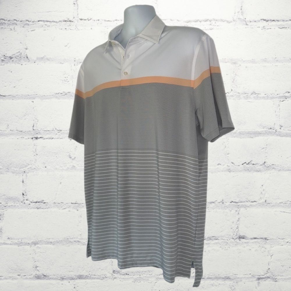 Southern Tide Men’s XL Performance Polo Shirt Peach Stripe Gray Pinstripe Top